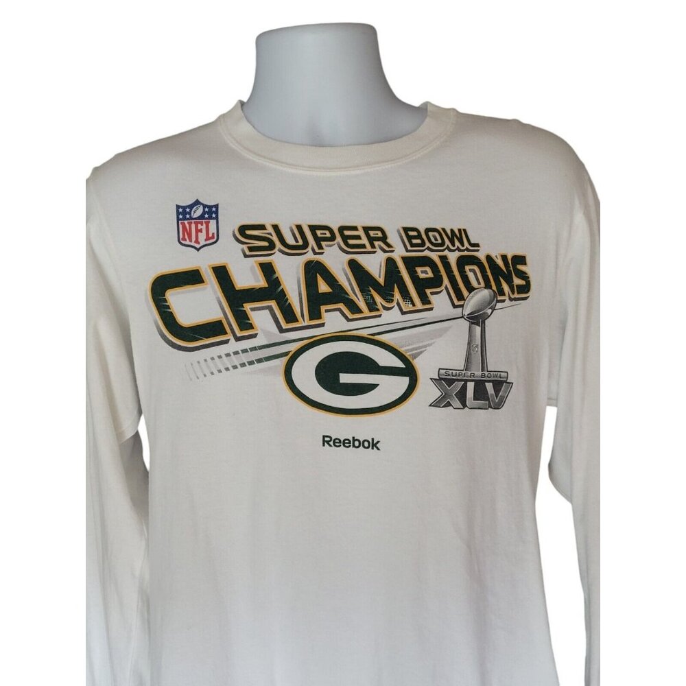 Green Bay Packers Super Bowl XLV Champions Men's M Long Sleeve T-Shirt White - Picture 2 of 8